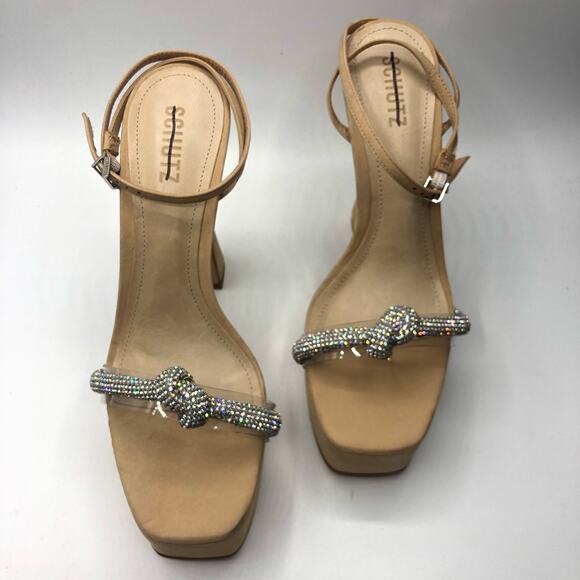 Schutz Women's Peaky Embellished Platform Heels Beige Size 9.5 B - Picture 5 of 11
